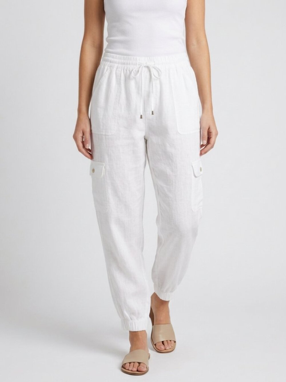 Nicole Miller Linen Cargo Jogger Pants White Size XL NWT